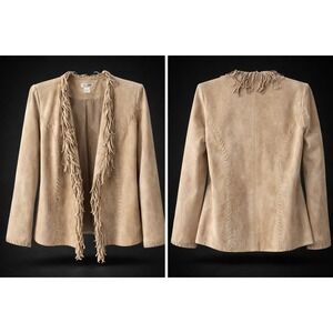 Selene Sport Tan Faux Suede Fringe Whipstitch Western Jacket Womens Size 8